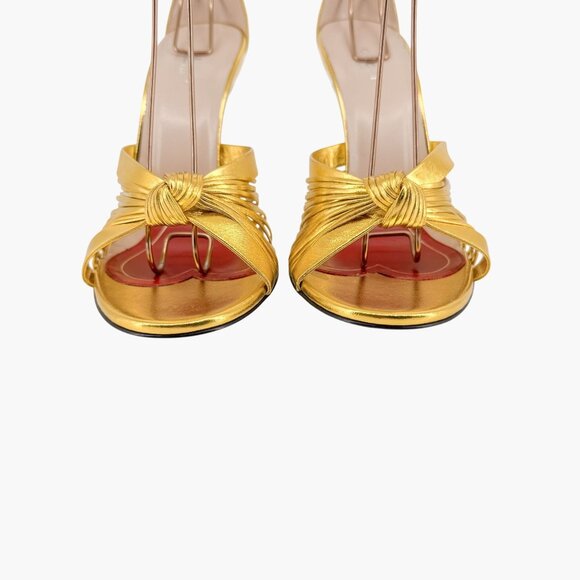 Gucci Crawford Knot Sandals EU 38.5 US 8.5 Gold Leather High Heel Shoe Allie - Picture 7 of 15
